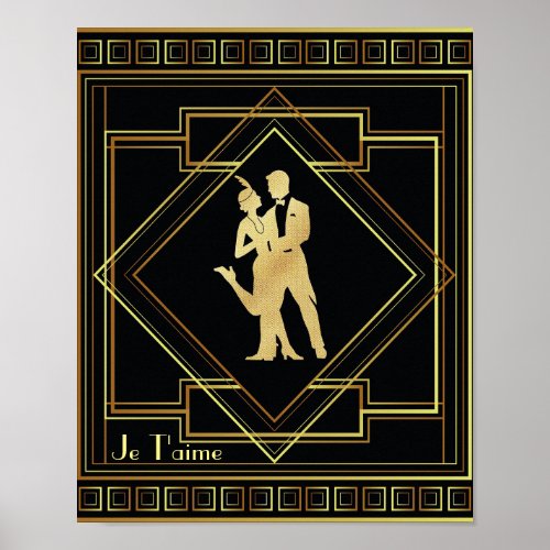 Je Taime French Art Deco black and gold 20s Poster