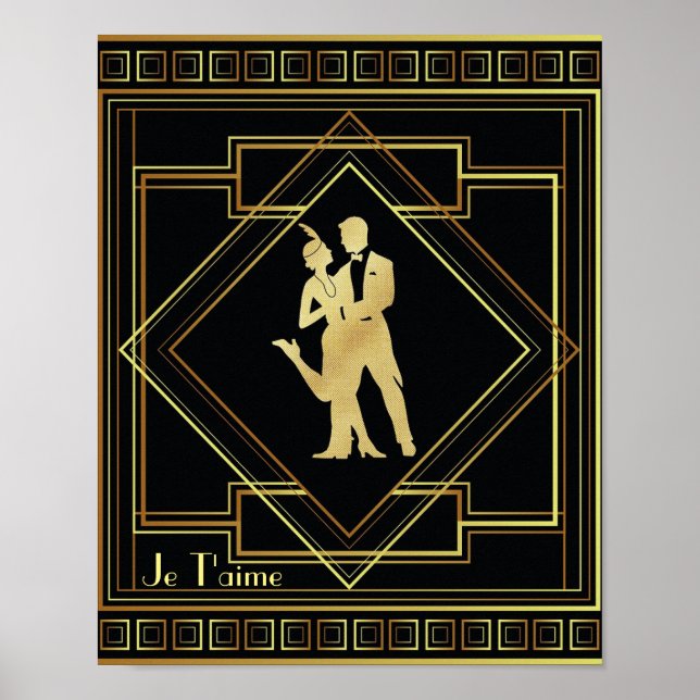 Je T'aime French Art Deco black and gold 20s Poster (Front)