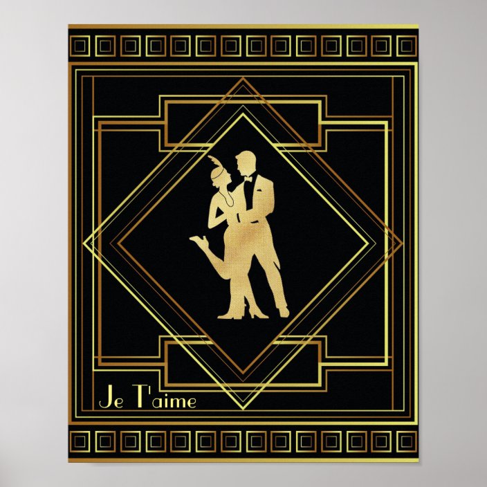 Je T'aime French Art Deco black and gold 20s Poster