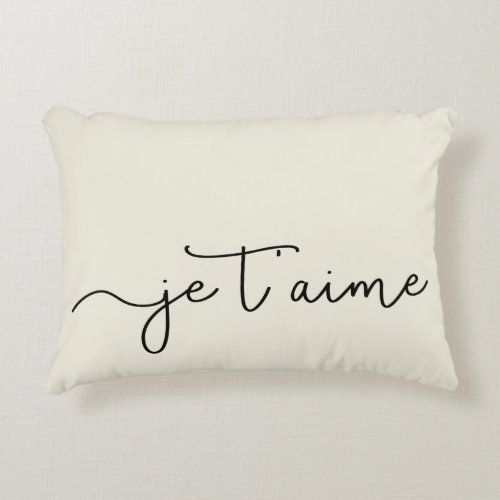 Je Taime  French Typography Black on Ecru Decorative Pillow