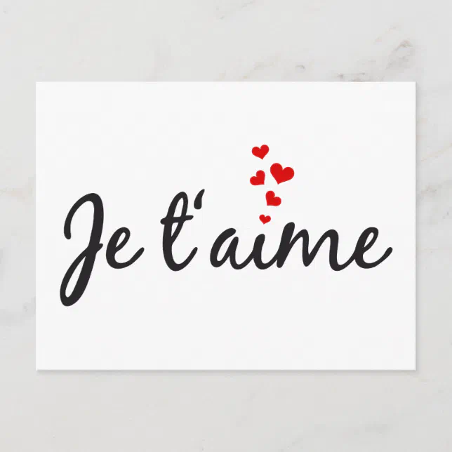 Je t'aime, French word art with hearts Postcard | Zazzle