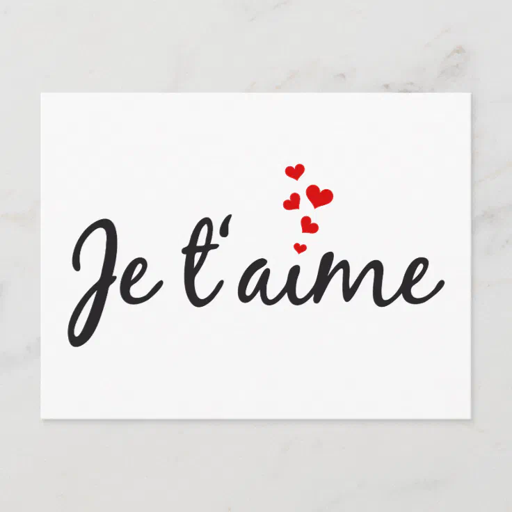 Je t'aime, French word art with hearts Postcard Zazzle