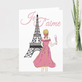 Je T'aime I love You Eiffel Tower Valentine's Day Holiday Card