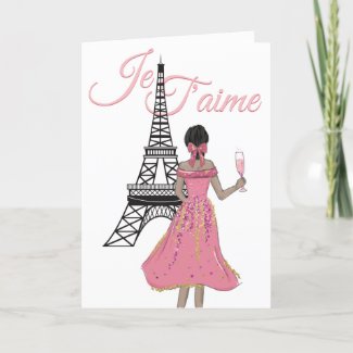 Je T'aime I love You Eiffel Tower Valentine's Day Holiday Card