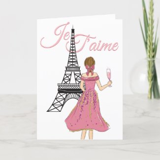 Je T'aime I love You Eiffel Tower Valentine's Day Holiday Card