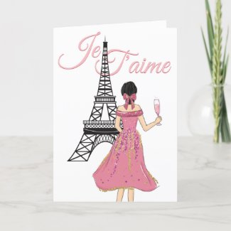 Je T'aime I love You Eiffel Tower Valentine's Day Holiday Card