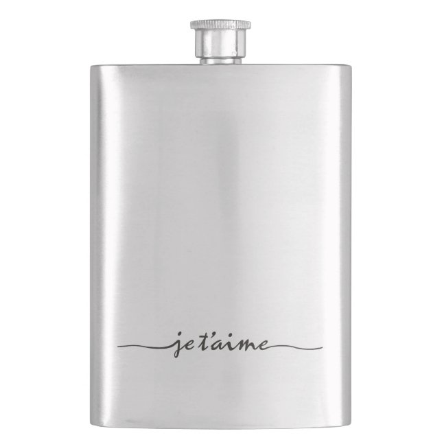 je t'aime - I love you in French - black Hip Flask (Front)