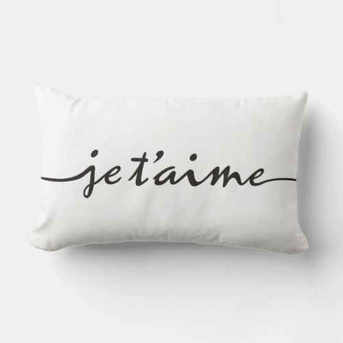 je taime _ I love you in French _ black Lumbar Pillow