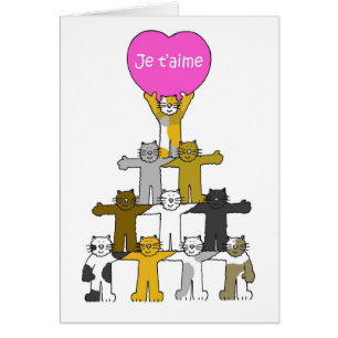 Je t'aime I Love You in French Cartoon Cats Cards