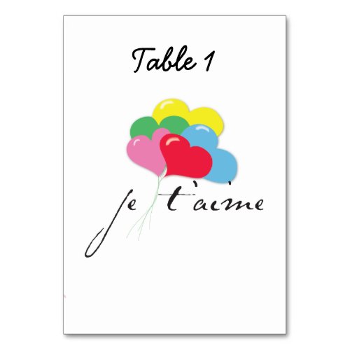 Je taime I love you Table Number