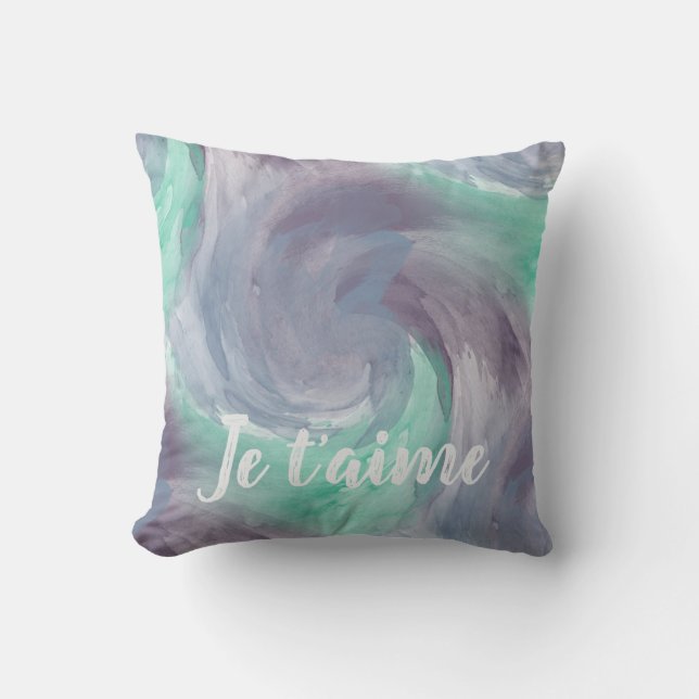 Je Taime Teal Lavender Abstract Throw Pillow (Front)