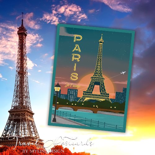 Je Taime Vintage Eiffel Tower Paris Postcard