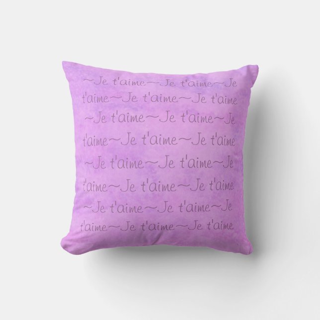 Je t'aime white HEARTS  on PURPLE PINK Throw Pillow (Front)