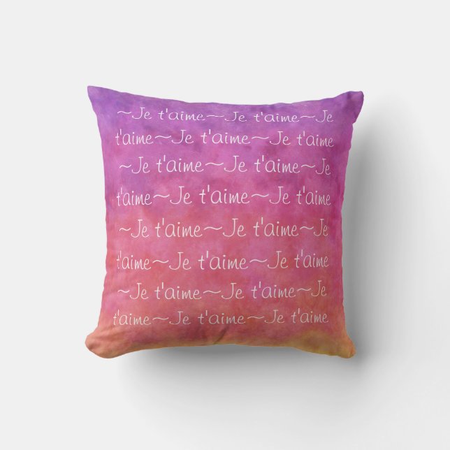 Je t'aime white HEARTS  on PURPLE PINK Throw Pillow (Front)