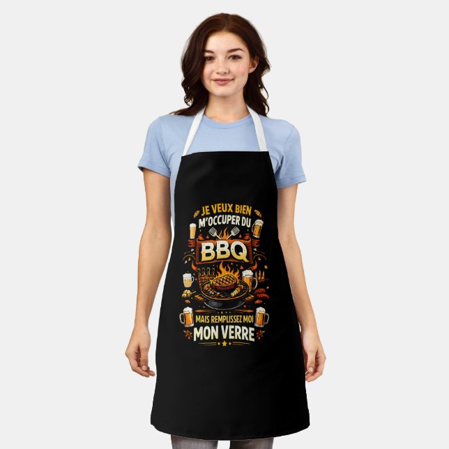Je Veux Bien M'Occuper Du BBQ Homme Humour Apron (Worn)