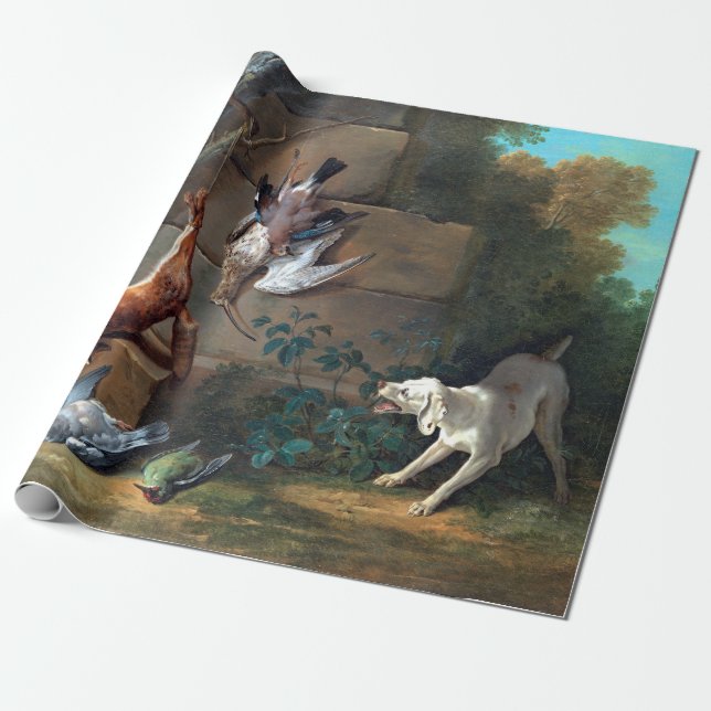 Jean-Baptiste Oudry Dog Guarding Dead Game Wrapping Paper (Unrolled)