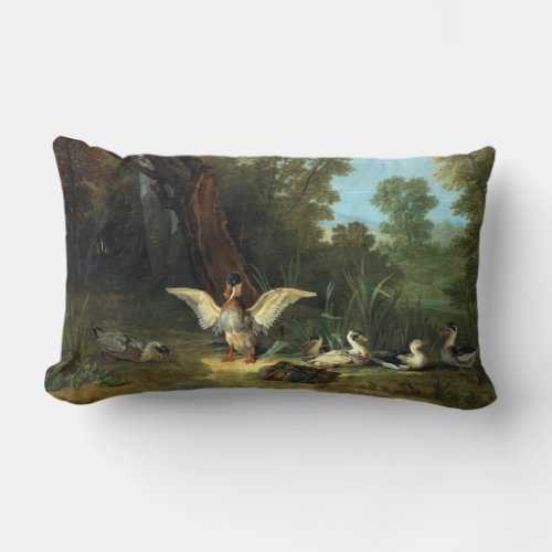 Jean_Baptiste Oudry Ducks Resting in Sunshine Lumbar Pillow