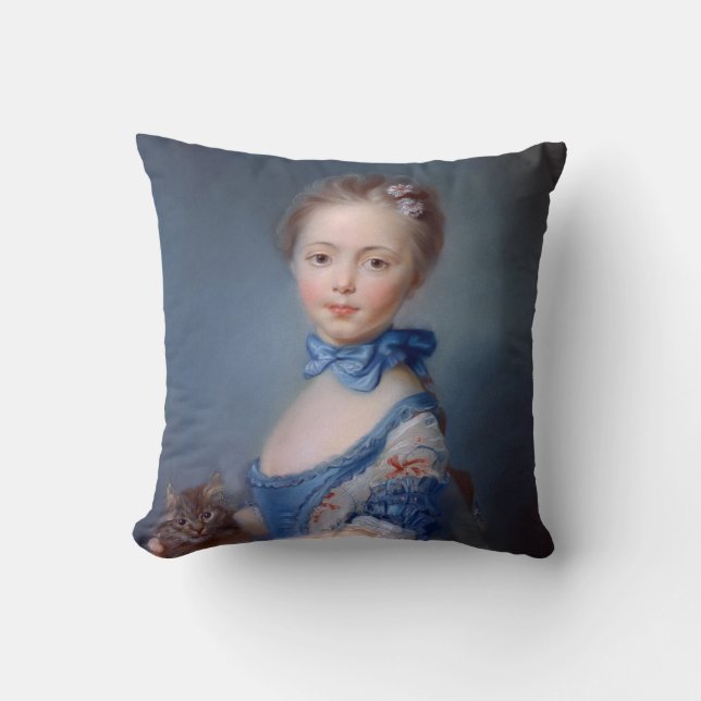 Jean-Baptiste Perronneau: Girl with Kitten Throw Pillow (Front)