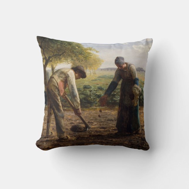 Jean-Francois Millet - Potato Planters Throw Pillow (Front)