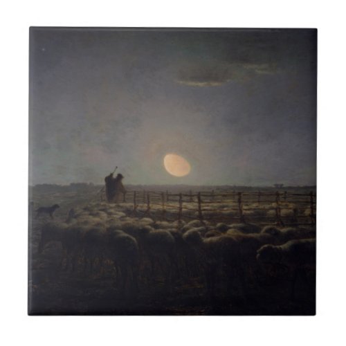 Jean_Francois Millet _ Sheepfold Moonlight 1860 Ceramic Tile
