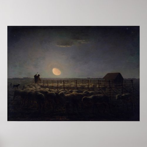 Jean_Francois Millet _ Sheepfold Moonlight 1860 Poster