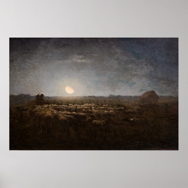 Jean-Francois Millet - Sheepfold, Moonlight 1872 Poster (Front)