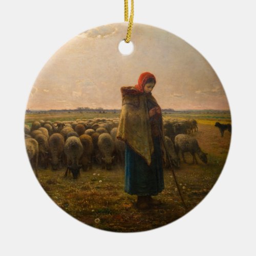 Jean_Francois Millet _ Shepherdess and Flock 1863 Ceramic Ornament