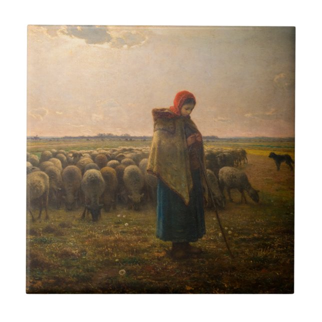 Jean-Francois Millet - Shepherdess and Flock 1863 Ceramic Tile (Front)