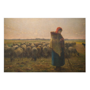 Jean-Francois Millet - Shepherdess and Flock 1863 Faux Canvas Print
