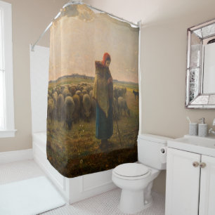 Jean-Francois Millet - Shepherdess and Flock 1863 Shower Curtain