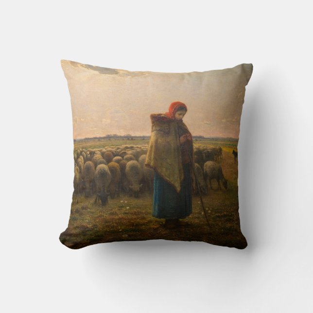 Jean-Francois Millet - Shepherdess and Flock 1863 Throw Pillow (Front)
