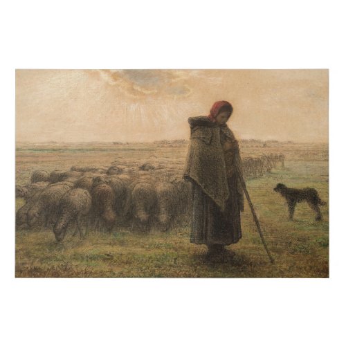 Jean_Francois Millet _ Shepherdess and Flock 1865 Faux Canvas Print