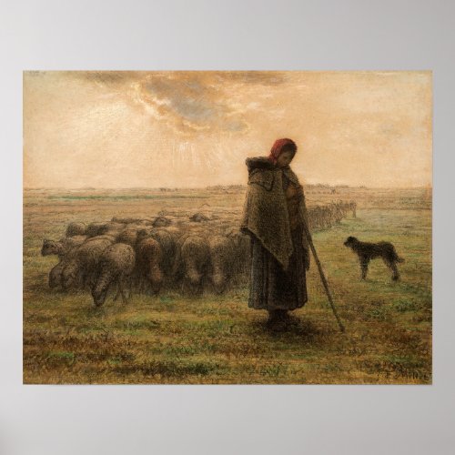 Jean_Francois Millet _ Shepherdess and Flock 1865 Poster
