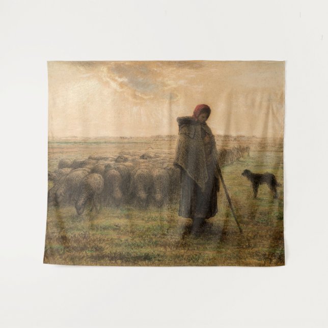 Jean-Francois Millet - Shepherdess and Flock 1865 Tapestry (Front (Horizontal))