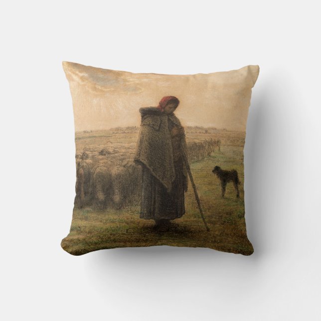 Jean-Francois Millet - Shepherdess and Flock 1865 Throw Pillow (Front)