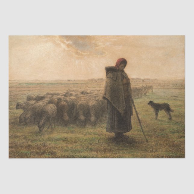Jean-Francois Millet - Shepherdess and Flock 1865 Tissue Paper (Front)