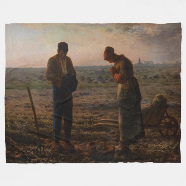 Jean-Francois Millet - The Angelus Fleece Blanket (Front (Horizontal))