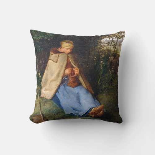 Jean_Francois Millet _ The Knitter Throw Pillow