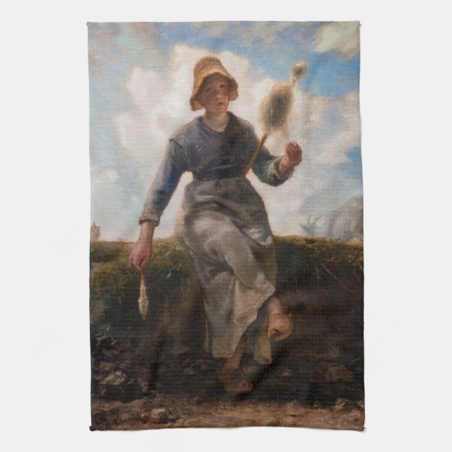 Jean-Francois Millet - The Spinner Girl Kitchen Towel (Vertical)