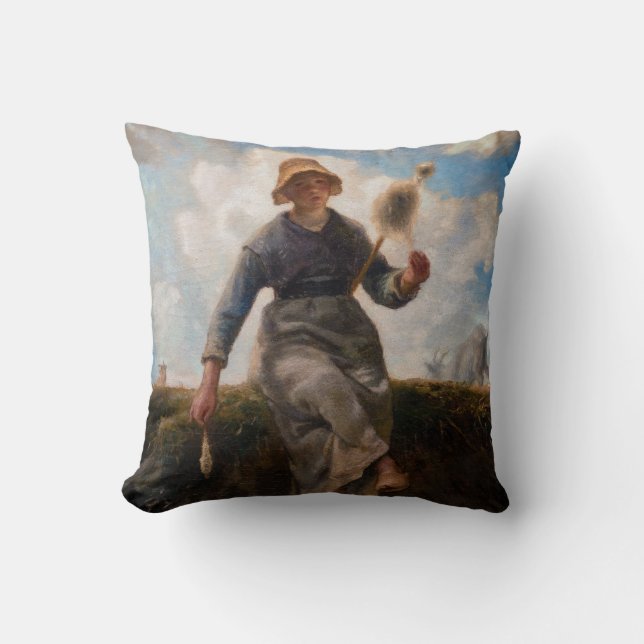 Jean-Francois Millet - The Spinner Girl Throw Pillow (Front)