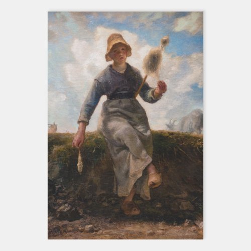 Jean_Francois Millet _ The Spinner Girl Wrapping Paper Sheets