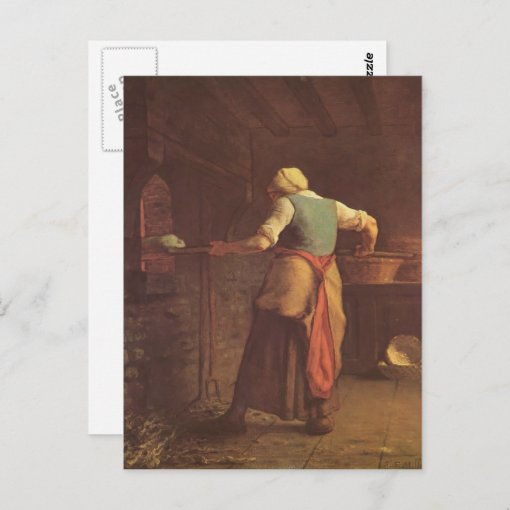 Jean-Francois Millet- Woman baking bread Postcard | Zazzle