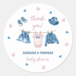 Jean Girl Baby Shower Thank You Classic Round Sticker