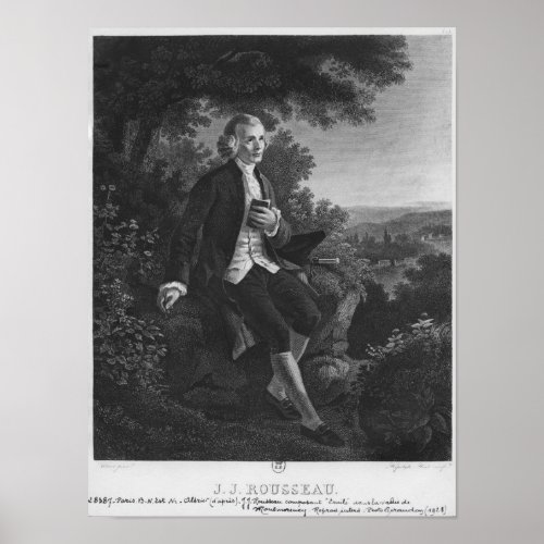 Jean_Jacques Rousseau composing Emile Poster