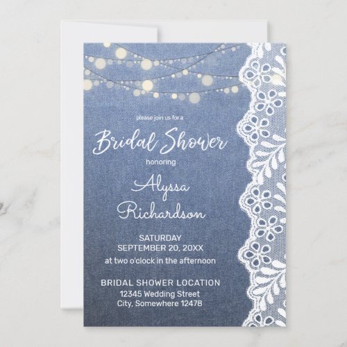 Jean Lace  String Lights Bridal Shower 2 Invitation