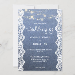 Jean Lace & String Lights Wedding Invitation