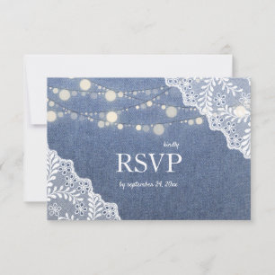 Jean, Lace & String Lights Wedding no Meal 2 RSVP Card
