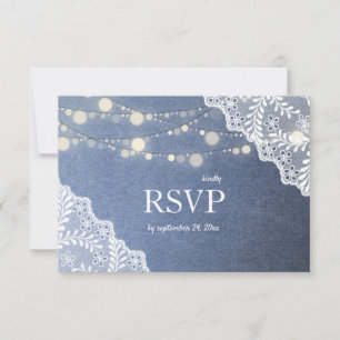 Jean Lace & String Lights Wedding w/ Meal RSVP Card