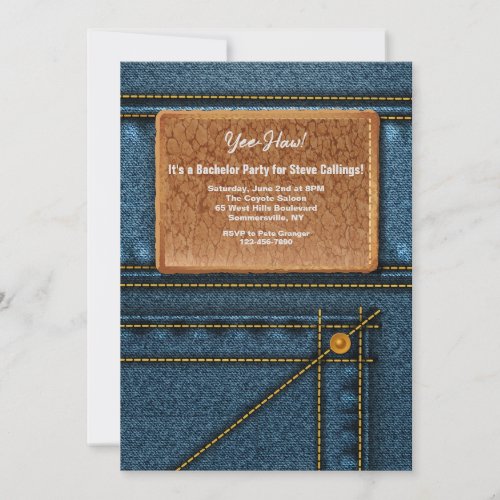 Jean Leather Square Tag Bachelor Party Invitation