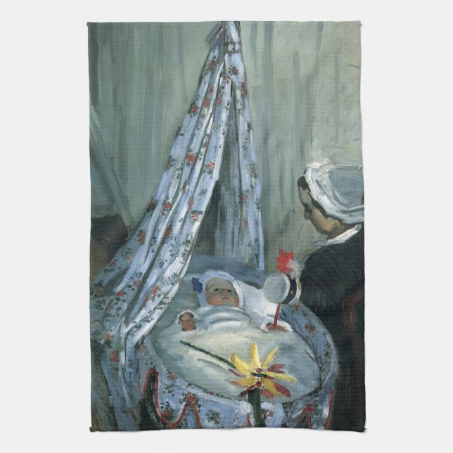 Jean Monet in His Cradle by Claude Monet Kitchen Towel (Vertical)